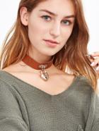 Shein Brown Faux Leather Heart Lock Choker Necklace With Key