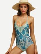 Shein Multicolor Peacock Print Racerback One Piece Swimwear