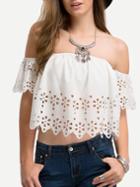 Shein Beige Off The Shoulder Hollow Crop Tank Top