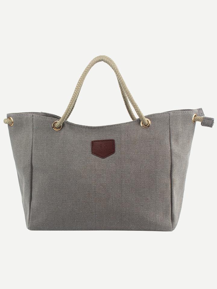 Shein Rope Handle Canvas Tote Bag - Grey