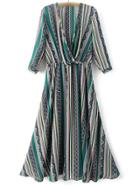 Shein Multicolor Cross Deep V Neck Print Maxi Dress