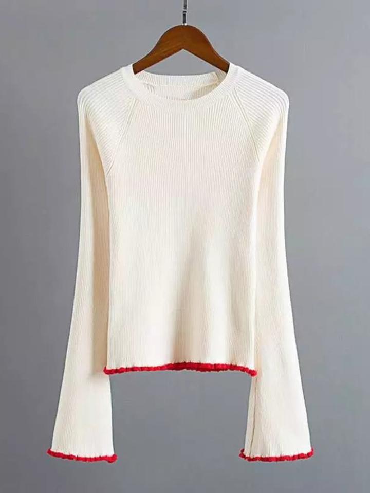 Shein Bell Sleeve Contrast Binding Knitwear