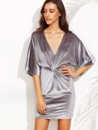Shein Silver Grey V Neck Knotted Half Sleeve Bodycon Dress