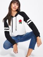 Shein Embroidered Rose Patch Varsity Hoodie