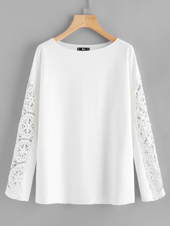 Shein Circle Lace Insert Raw Hem Sweatshirt