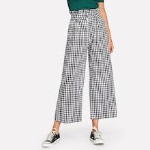 Shein Plaid Ruffle Trim Wide Leg Pants