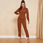 Shein Button Front Collar Neck Solid Jumpsuit