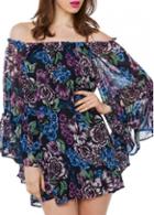 Rosewe Flare Sleeve Boat Neck Printed Straight Dress