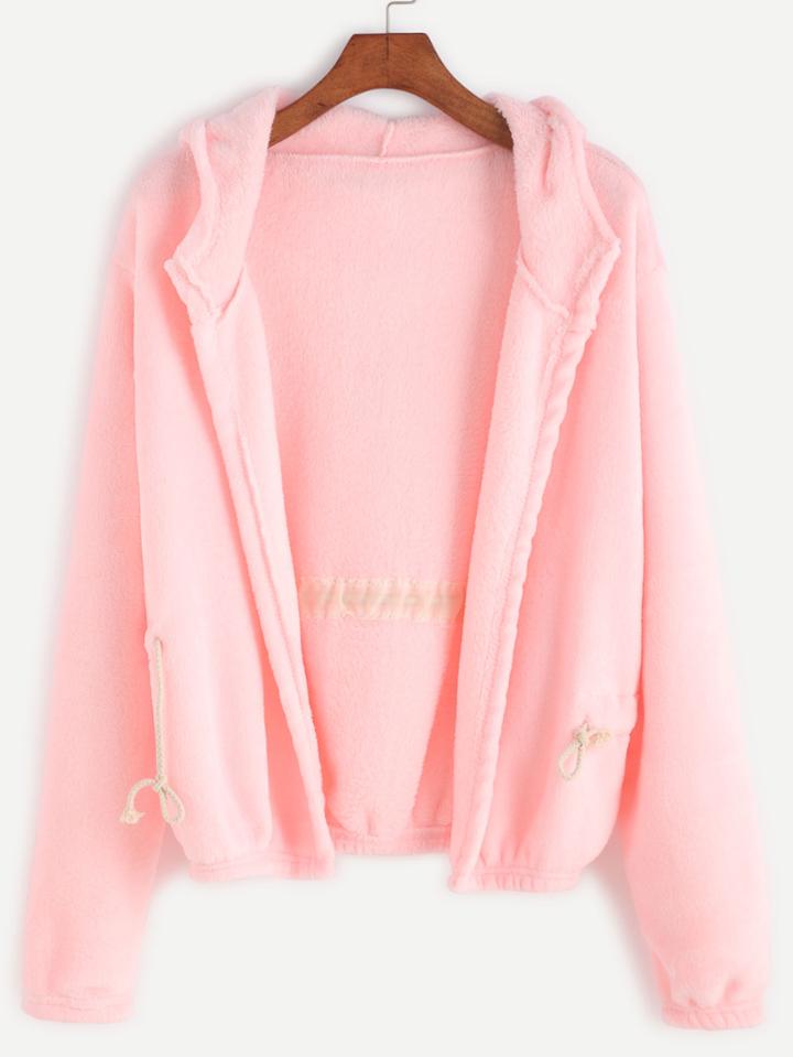 Shein Pink Drawstring Hooded Coat
