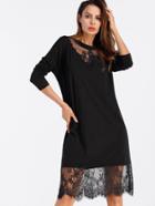 Shein Eyelash Lace Hem Drop Shoulder Tee Dress