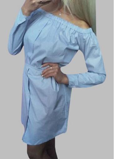 Rosewe Light Blue Long Sleeve Off The Shoulder Dress
