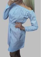 Rosewe Light Blue Long Sleeve Off The Shoulder Dress