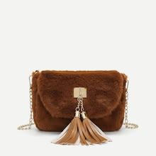Shein Tassel Detail Faux Fur Chain Crossbody Bag