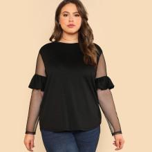 Shein Plus Ruffled Sheer Mesh Sleeve Top
