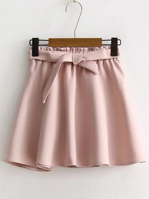 Shein Pink Elastic Waist A Line Skirt With Self Tie