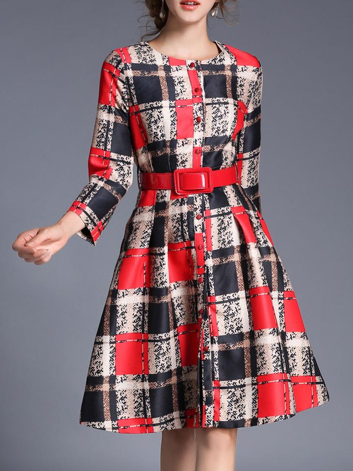 Shein Color Block Belted A-line Dress