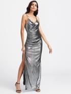 Shein Silver Draped Back Slit Hem Wrap Dress