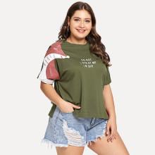 Shein Plus Fox And Letter Print Tee
