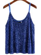 Shein Blue Spaghetti Strap Sequined Cami Top