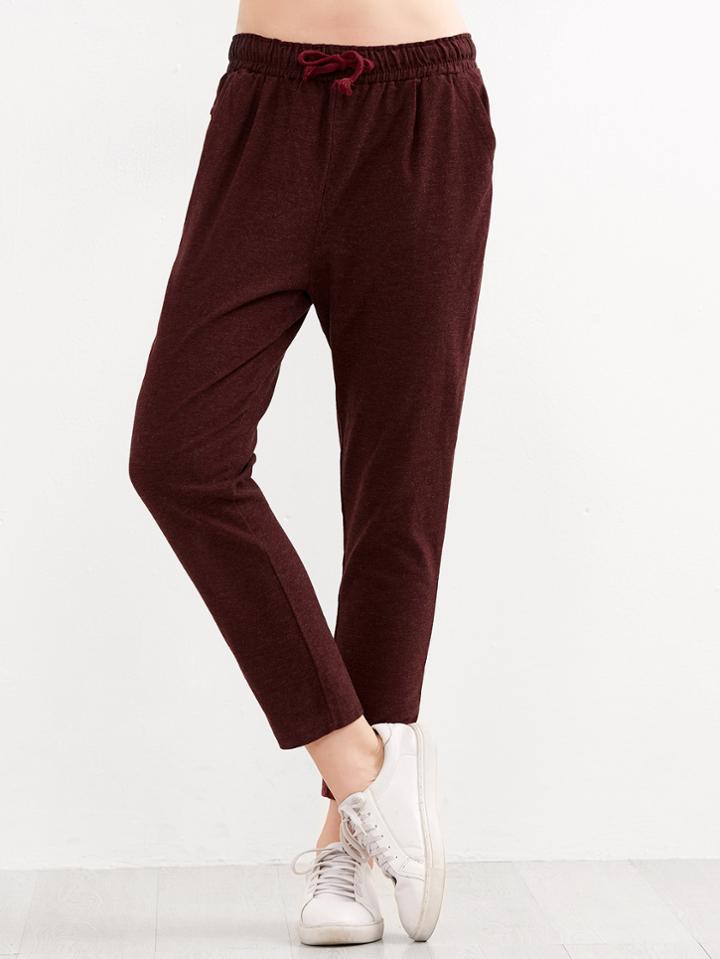 Shein Burgundy Drawstring Waist Peg Pants