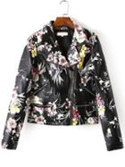 Shein Multicolor Lapel Oblique Zipper Floral Jacket