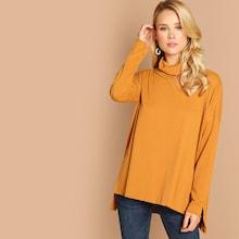 Shein Cowl Neck Slit Stepped Hem Tee