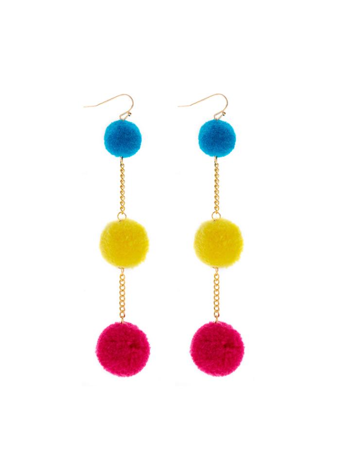 Shein Multi Pom Pom Drop Earrings
