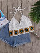 Shein Geo Pattern Trim Crochet Halter Top