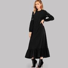 Shein Pearl Beaded Ruffle Hem Longline Dress
