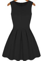 Shein Black Round Neck Sleeveless Pleated Flare Dress