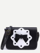 Shein Black Bow And Laser Cut Patch Embellished Flap Bag