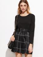 Shein Black Grid 2 In 1 Dress With Belt