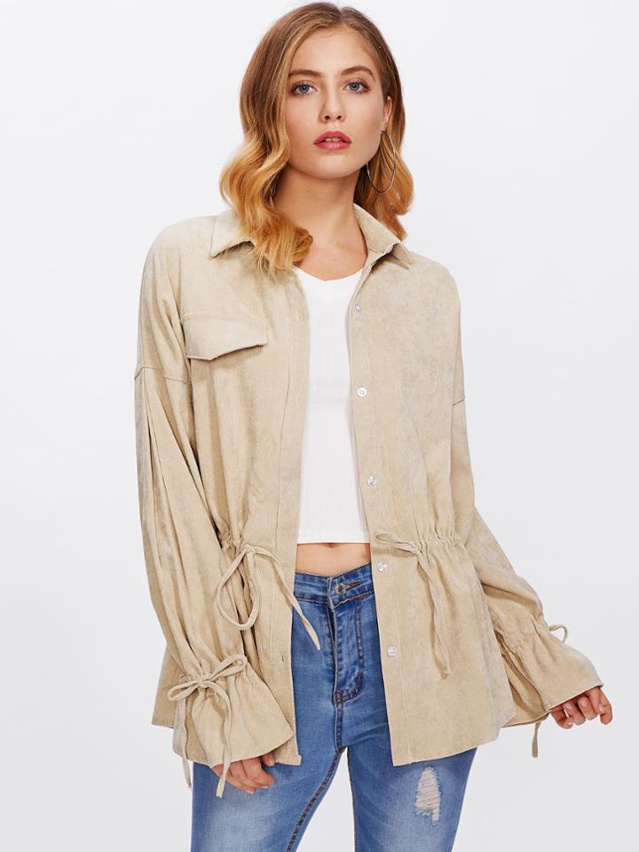 Shein Drawstring Cuff And Waist Shirt Jacket