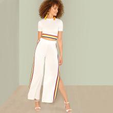 Shein Contrast Tape Crop Top & Pants Set
