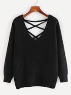 Shein Eyelet Lace Up Open Back Texture Knit Sweater