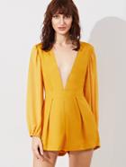 Shein Plunging Neckline Lantern Sleeve Pleated Romper
