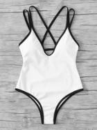 Shein Contrast Trim Cut Out Back Swimsuit