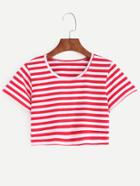 Shein Red White Striped Crop T-shirt