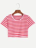 Shein Red White Striped Crop T-shirt