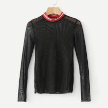 Shein Contrast Stripe Trim Mesh Tee