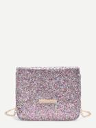 Shein Metal Detail Sequin Flap Bag With Chain