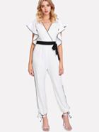 Shein Bishop Sleeve Wrap Striped Romper