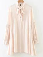 Shein Apricot Tie Neck Long Sleeve Asymmetrical Hem Dress