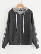 Shein Striped Sleeve Marled Knit Zip Up Hoodie