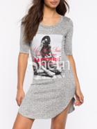 Shein Grey Print Dolphin Hem T-shirt Dress