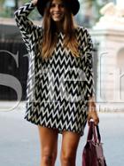 Shein Black White Long Sleeve Geometric Print Dress