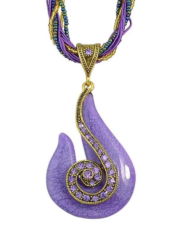 Shein Purple Beads Chain Pendant Necklace