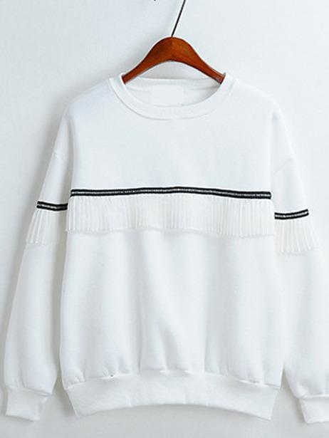 Shein White Pleated Striped Loose Sweatshirt