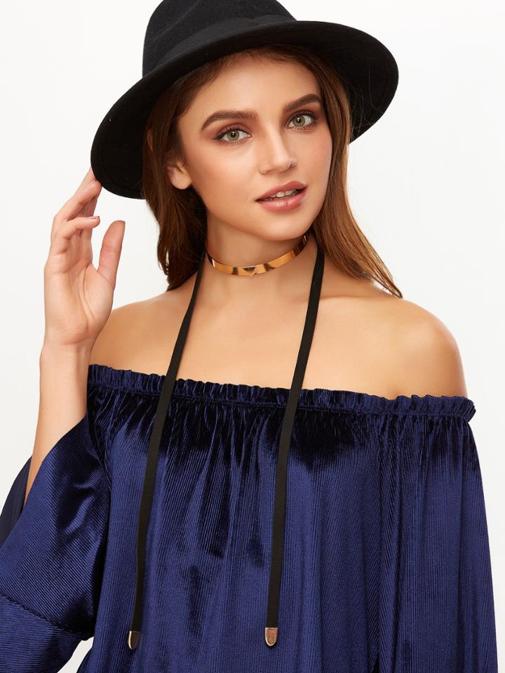 Shein Black Metal Trim Long Wrap Choker Necklace