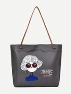 Shein Girl Print Scalloped Detail Shopper Bag